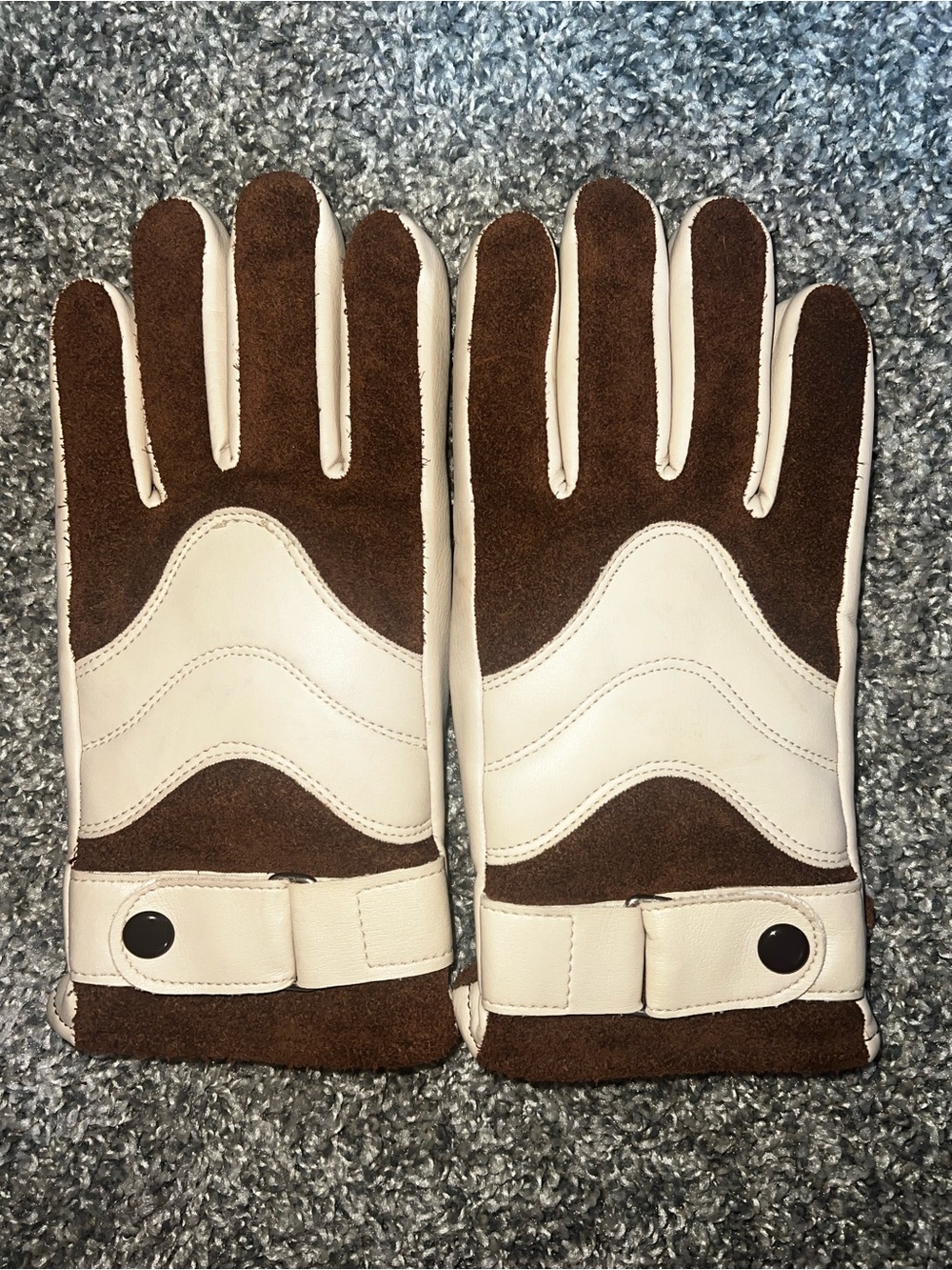 Women’s Brown and Cream Leather Suede insulated Driving Gloves